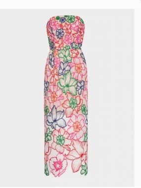 milly cascading floral Embroidered Strapless Midi Dress - Multicolor
